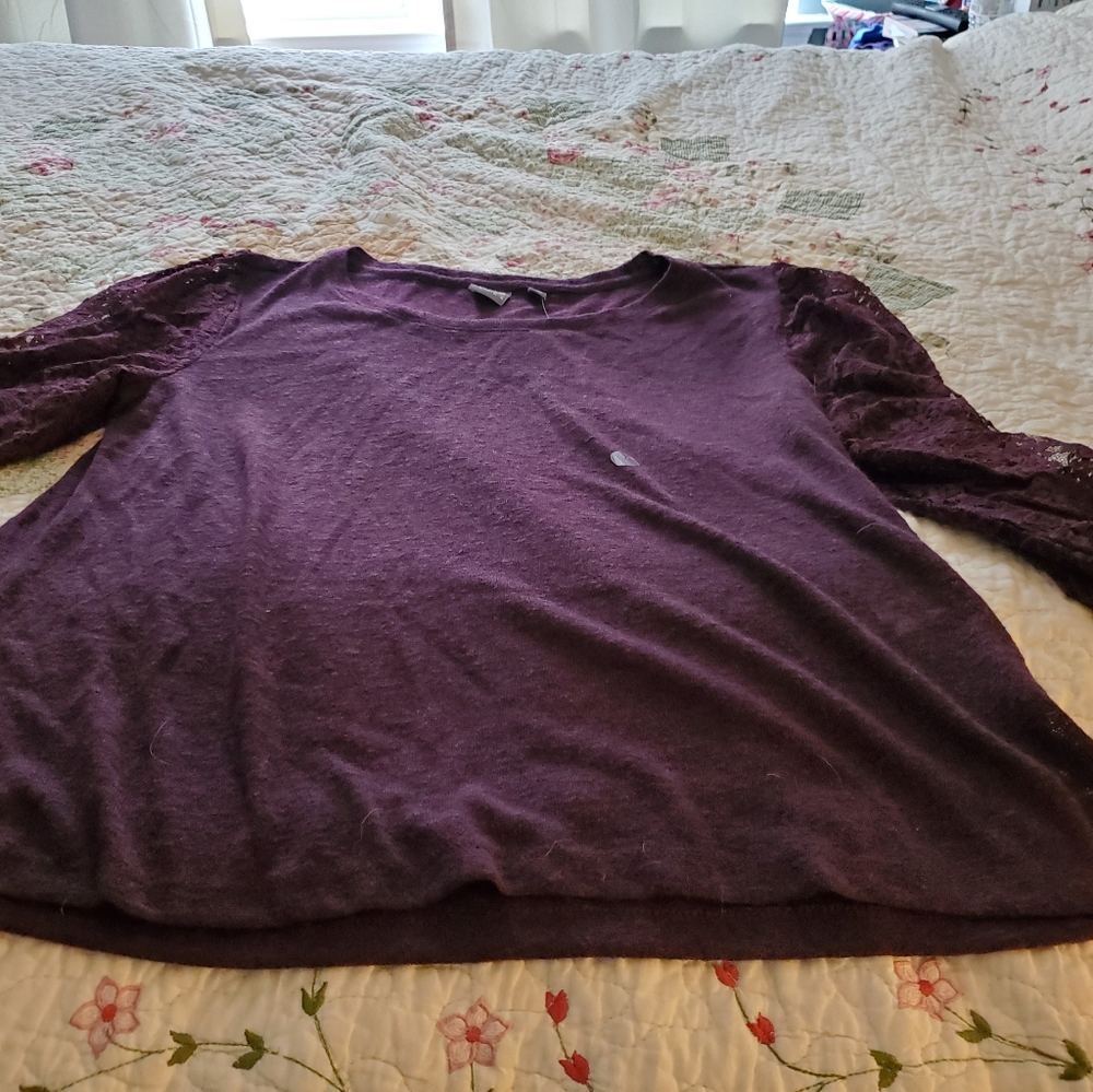 Purple Sweater with Lace Sleeves